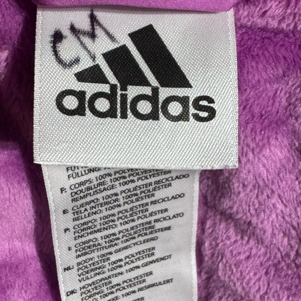 Adidas Kids Purple Gradient Puffer Hooded Jacket Size Medium 10/12 - Picture 9 of 11